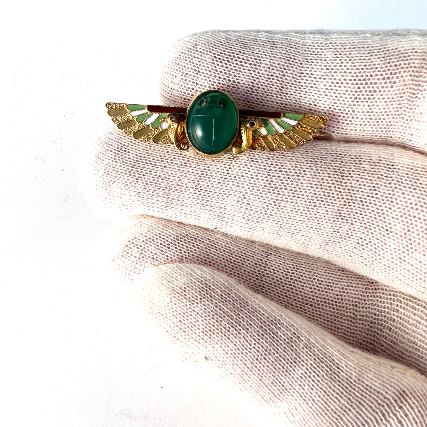 Carl Bacher Austria-Hungary c 1880s Antique 14k Gold Egyptian Revival Brooch. Retailer H.N.v.Santen, Frankfurt