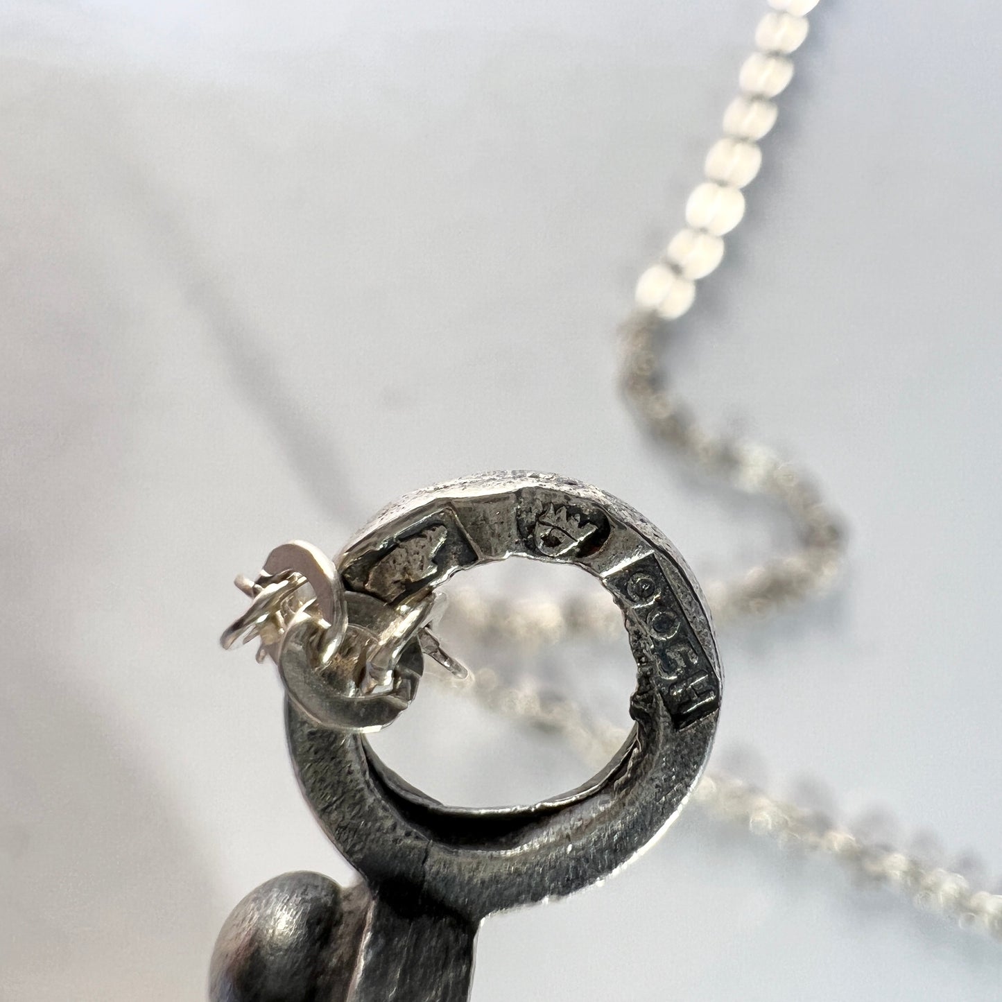 Salovaara, Finland 1970s. Large Sterling Silver Cross Pendant + Long Chain