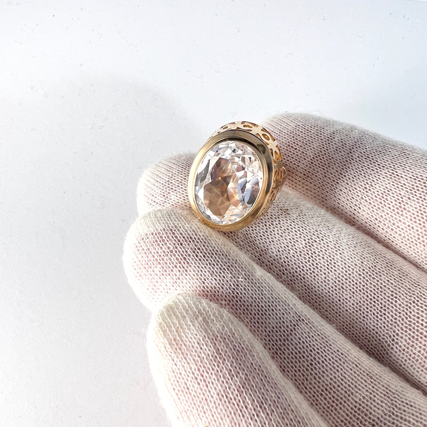 Sweden 1960s. Bold 18k Gold Rock Crystal Cocktail Ring.