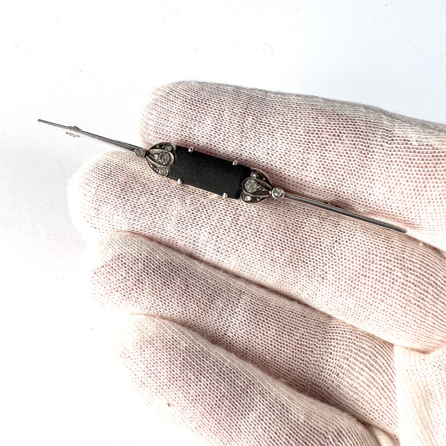 Sweden. Art Deco 1930s. Solid Silver Bakelite Paste Brooch Pin.