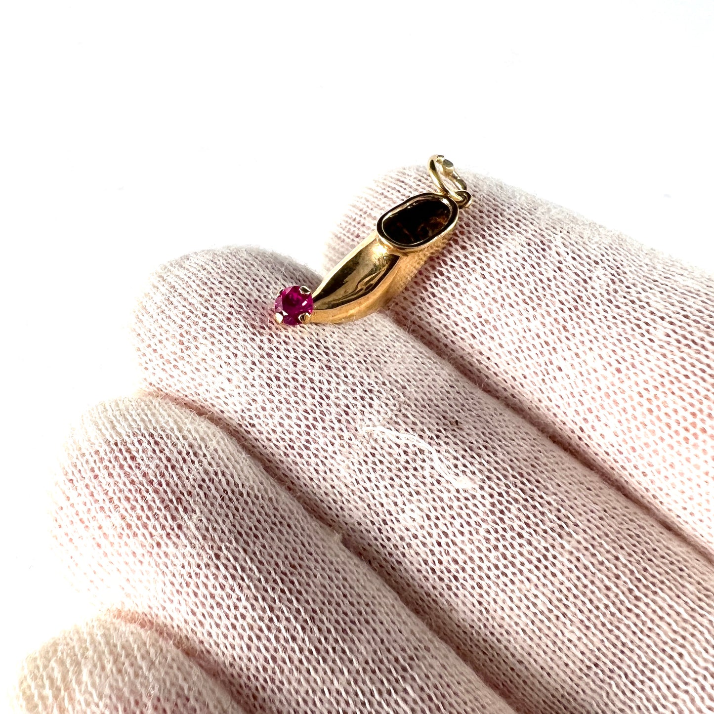 ヴィンテージ 18K ゴールド合成サファイア オリエンタル スリッパ シューチャーム。