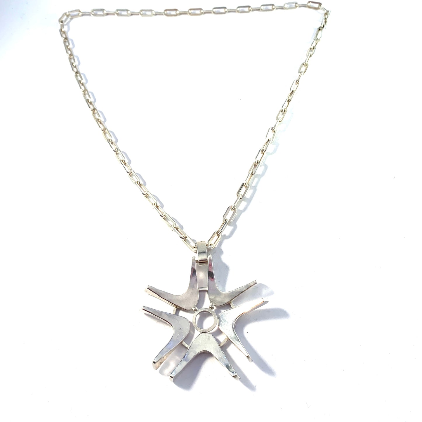 Roland Lantz, Sweden 1975. Massive 2oz Modernist Sterling Silver Pendant Necklace.