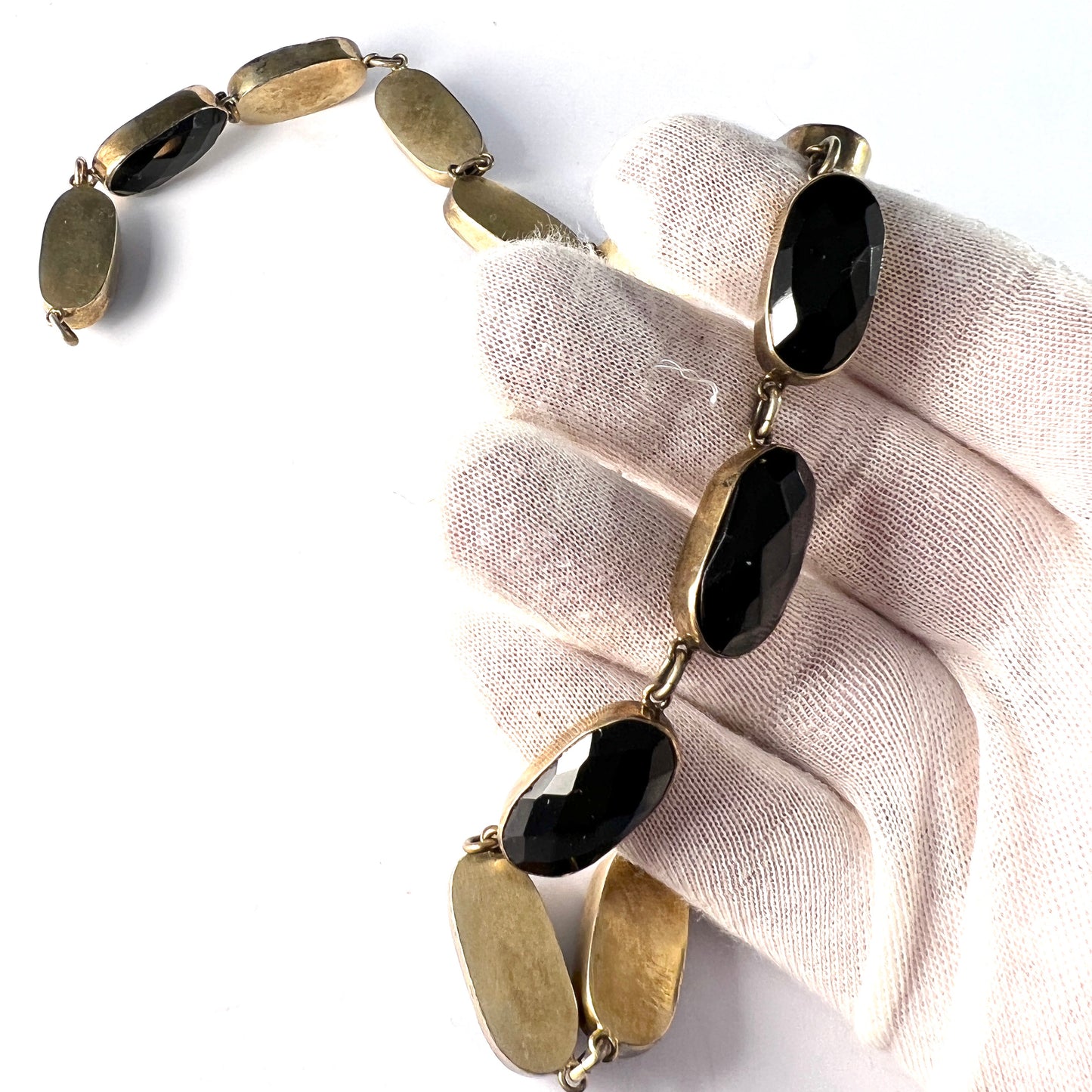 A Lundström, Sweden year 1920. Antique Art Deco Silver Onyx Rivière Necklace.