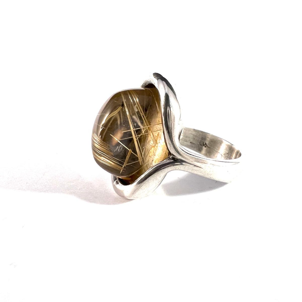 Henning Ulrichsen, Denmark 1960s. Sterling Silver Rutilated Quartz Modernist Cocktail Ring