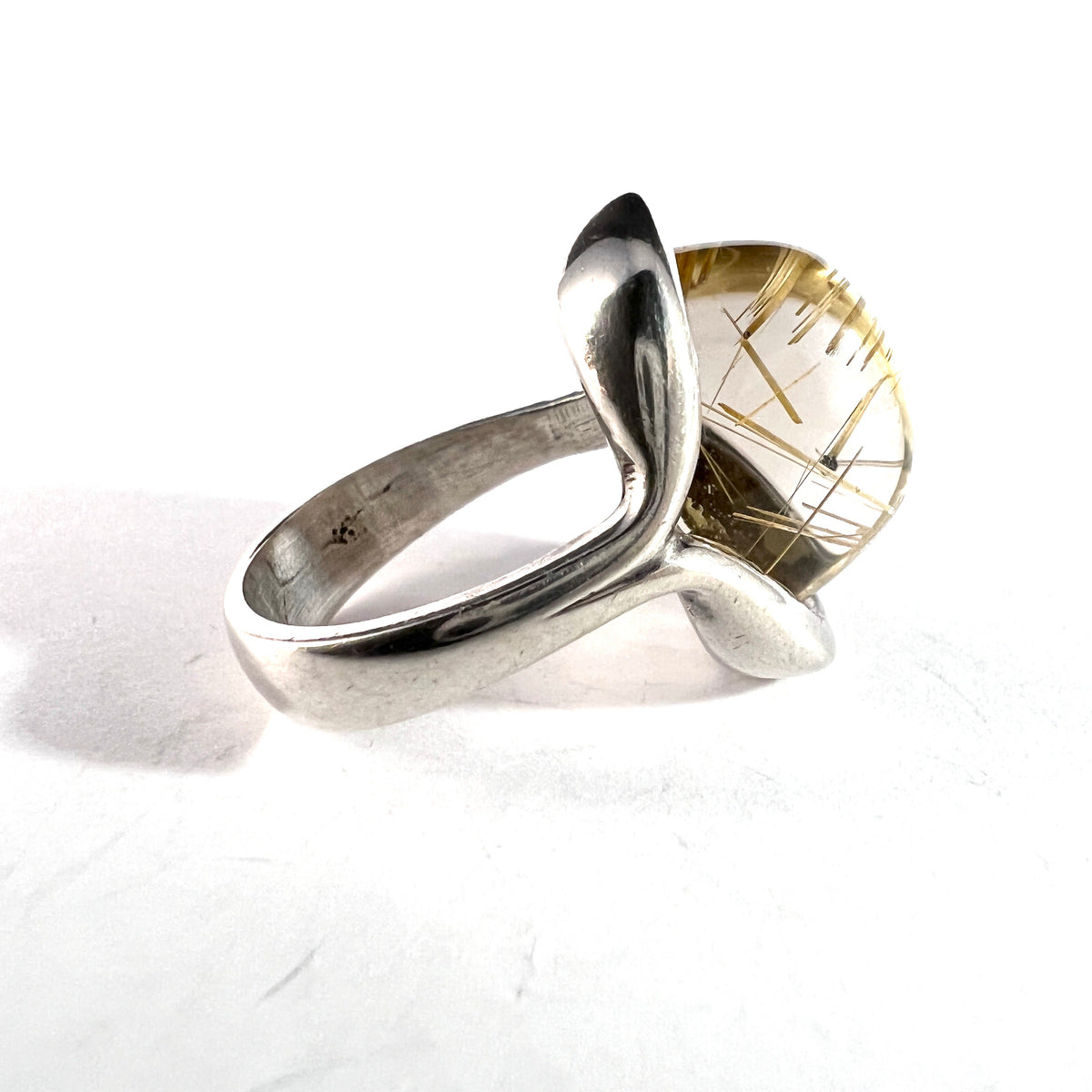 Henning Ulrichsen, Denmark 1960s. Sterling Silver Rutilated Quartz Modernist Cocktail Ring