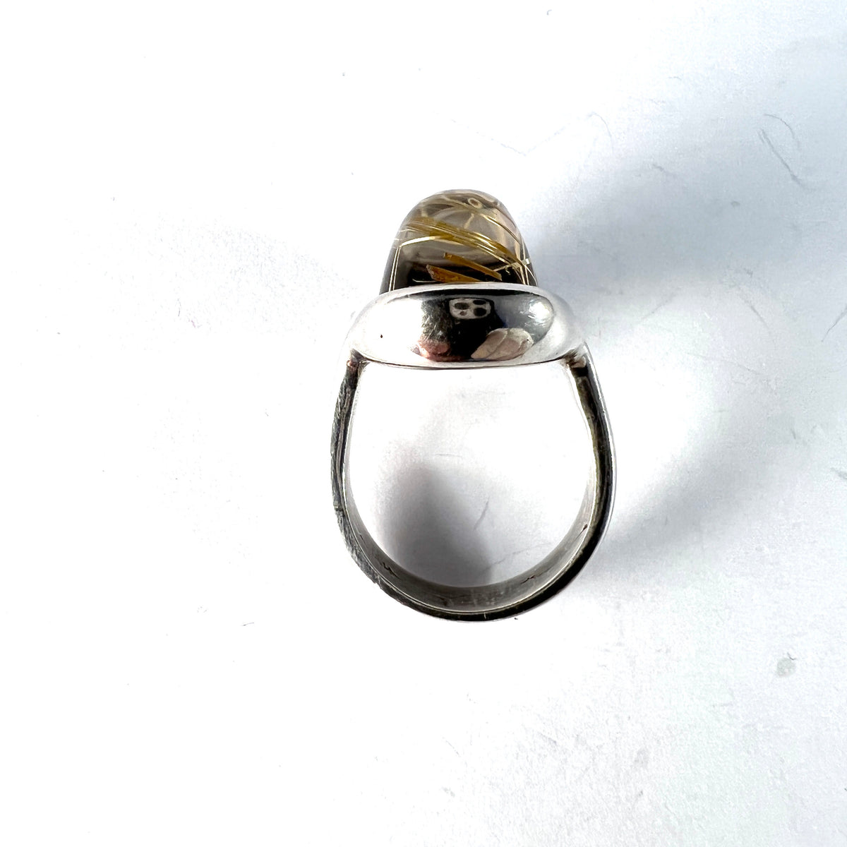 Henning Ulrichsen, Denmark 1960s. Sterling Silver Rutilated Quartz Modernist Cocktail Ring