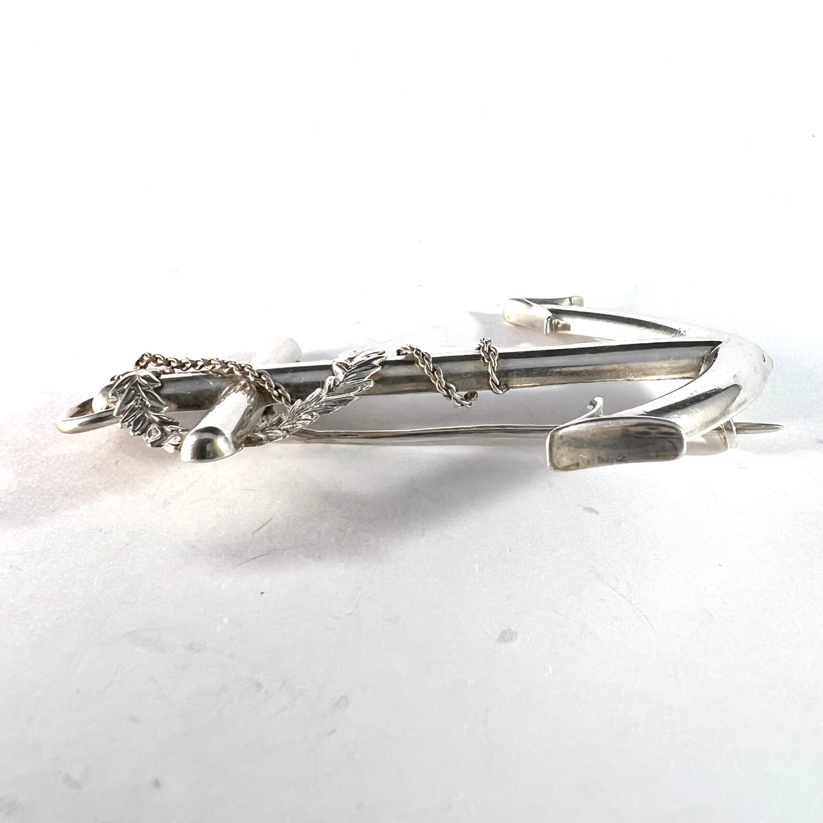 Pehr Ericson, Sweden 1867. Large Antique Victorian Sterling Silver Anchor Brooch.