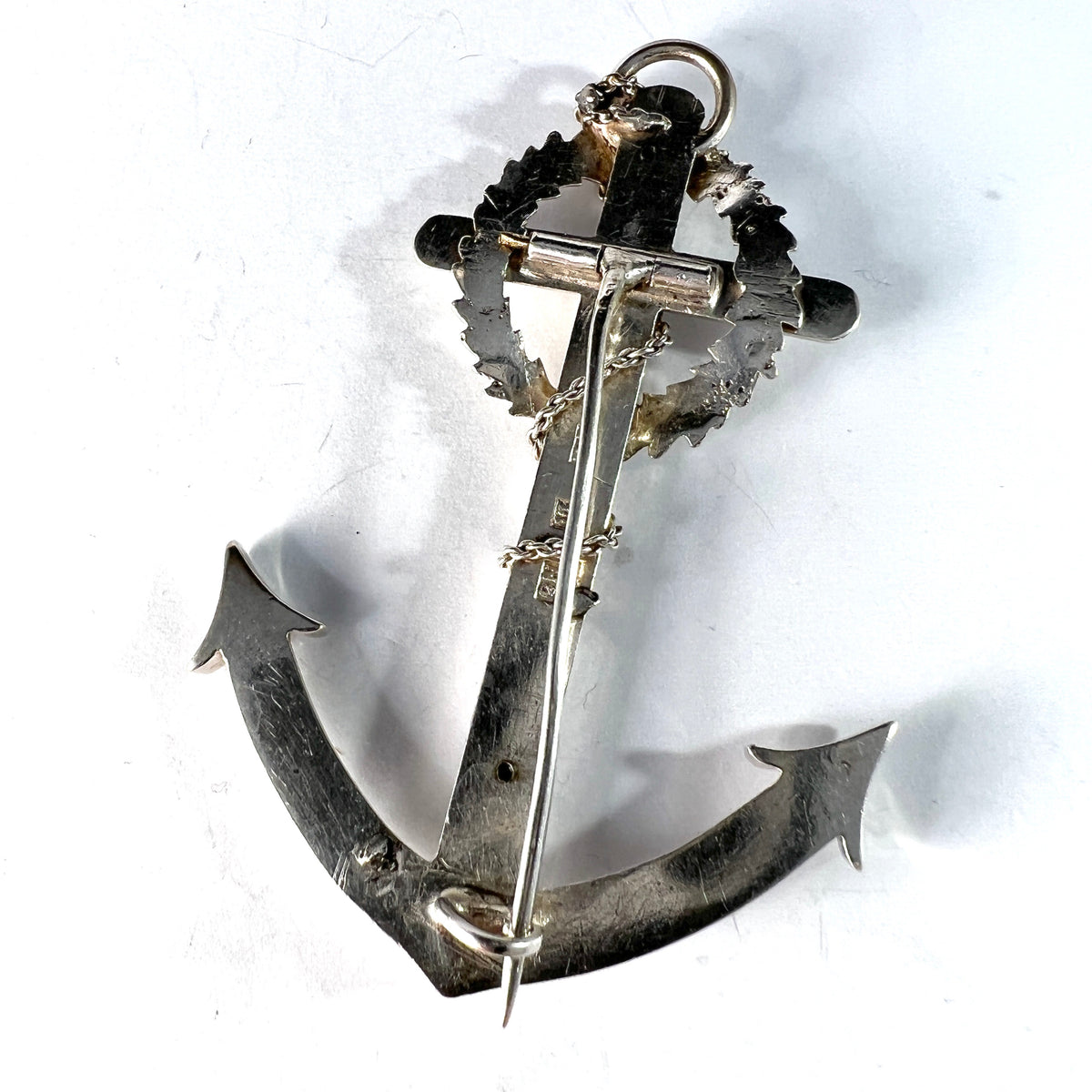 Pehr Ericson, Sweden 1867. Large Antique Victorian Sterling Silver Anchor Brooch.