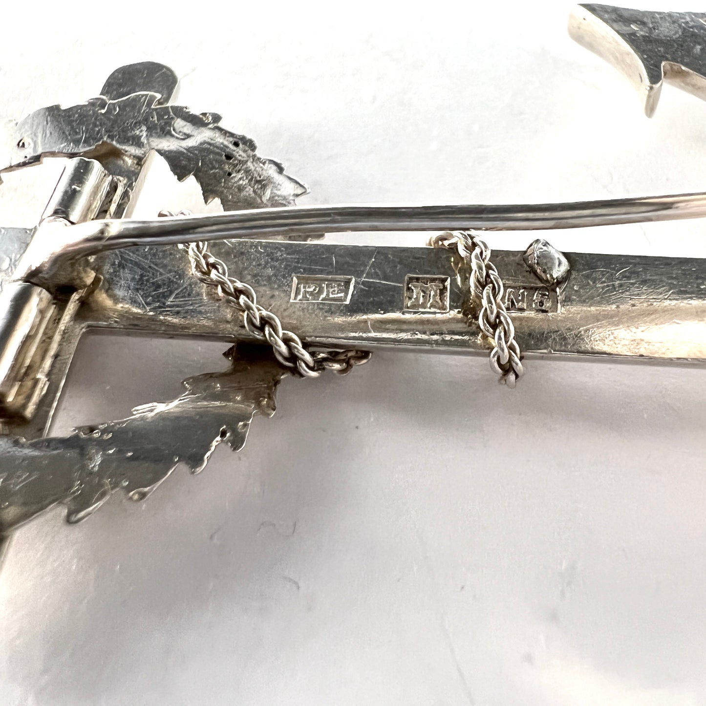 Pehr Ericson, Sweden 1867. Large Antique Victorian Sterling Silver Anchor Brooch.