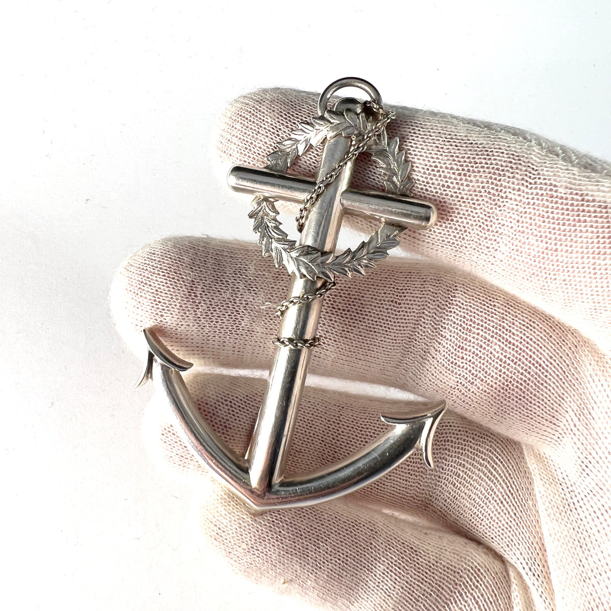 Pehr Ericson, Sweden 1867. Large Antique Victorian Sterling Silver Anchor Brooch.