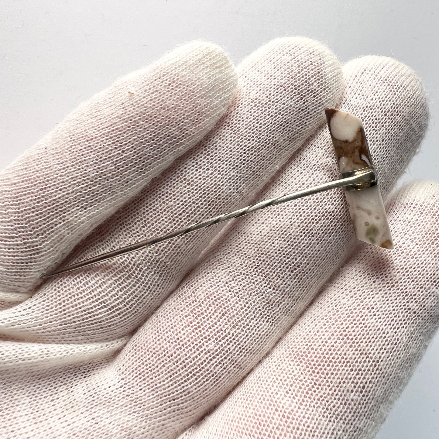 CAH, Visby Sweden year 1887. Antique Victorian Silver Limestone Pin.