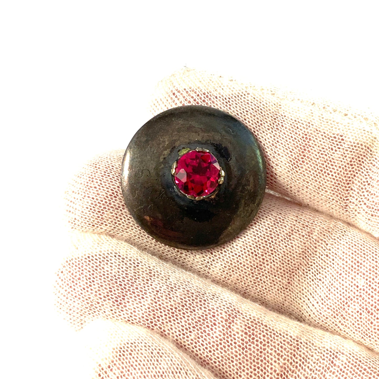 Sweden year 1944. Solid Silver Paste Stone Brooch. Made from early 1800s Button