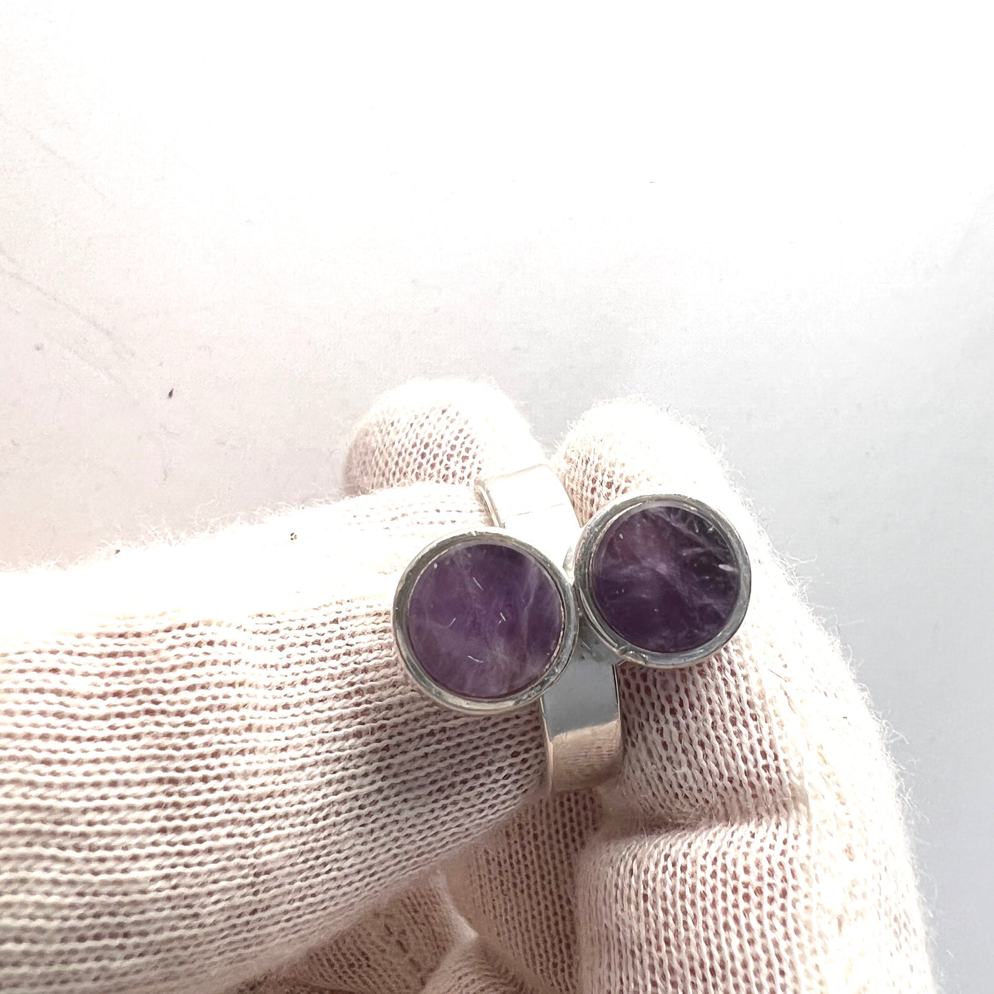 France, Vintage Mid Century Modern Sterling Silver Amethyst Ring.