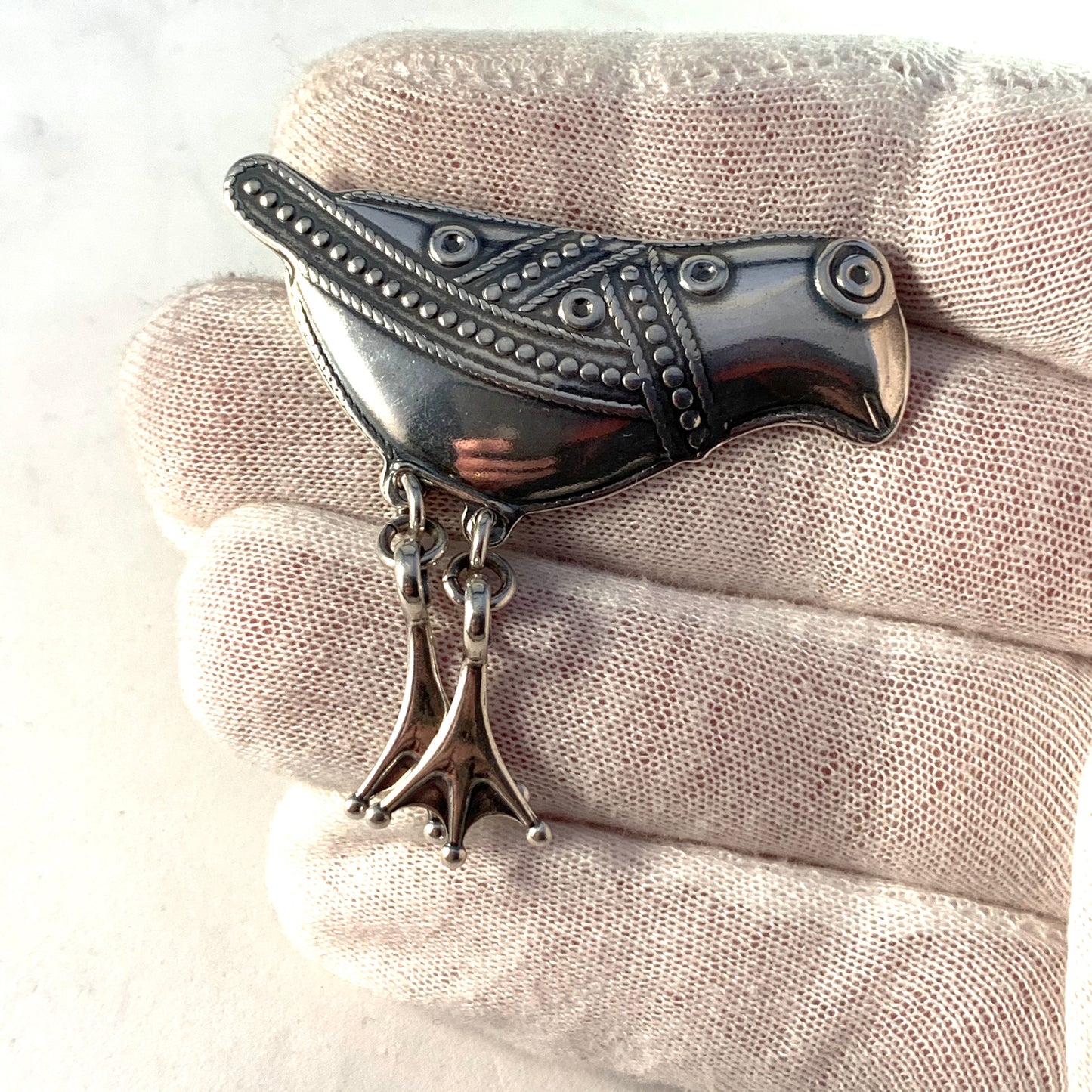 Kalevala Koru, Finland Large Vintage Sterling Silver Bird of Hattula Brooch.