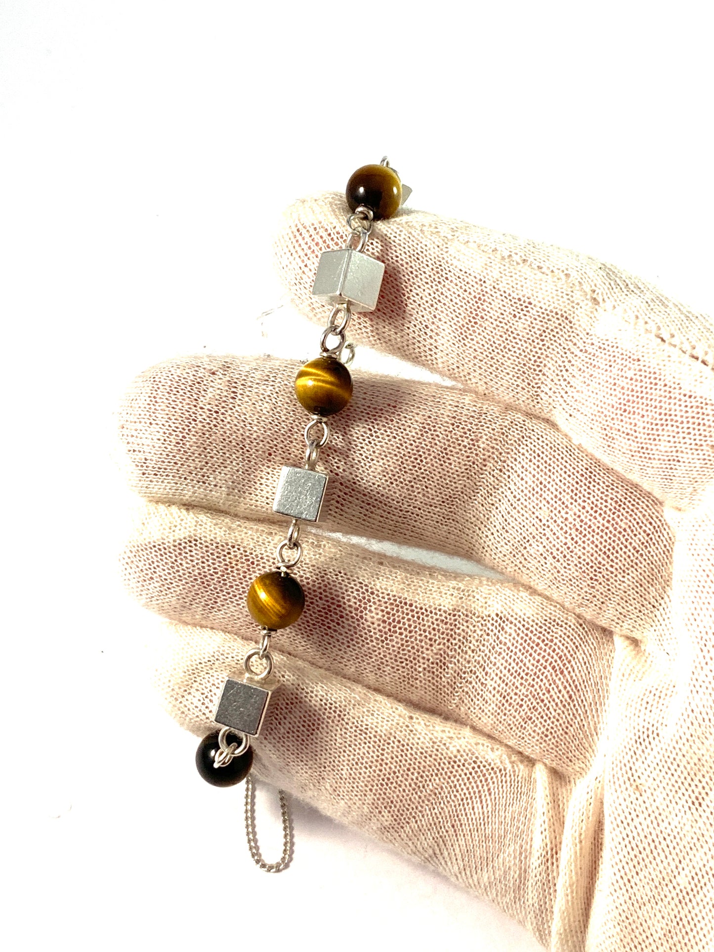 Arvo Saarela, Sweden 1950s. Sterling Silver Tiger Eye Bracelet.