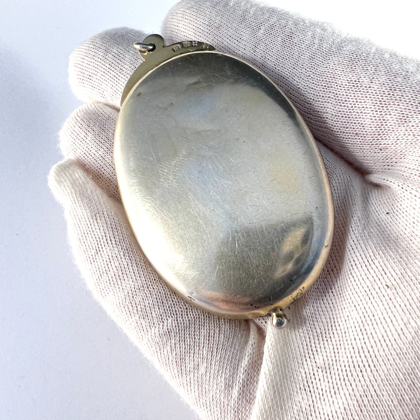 France c 1870s Antique Belle Époque Gilt Silver Large Mirror Pendant.