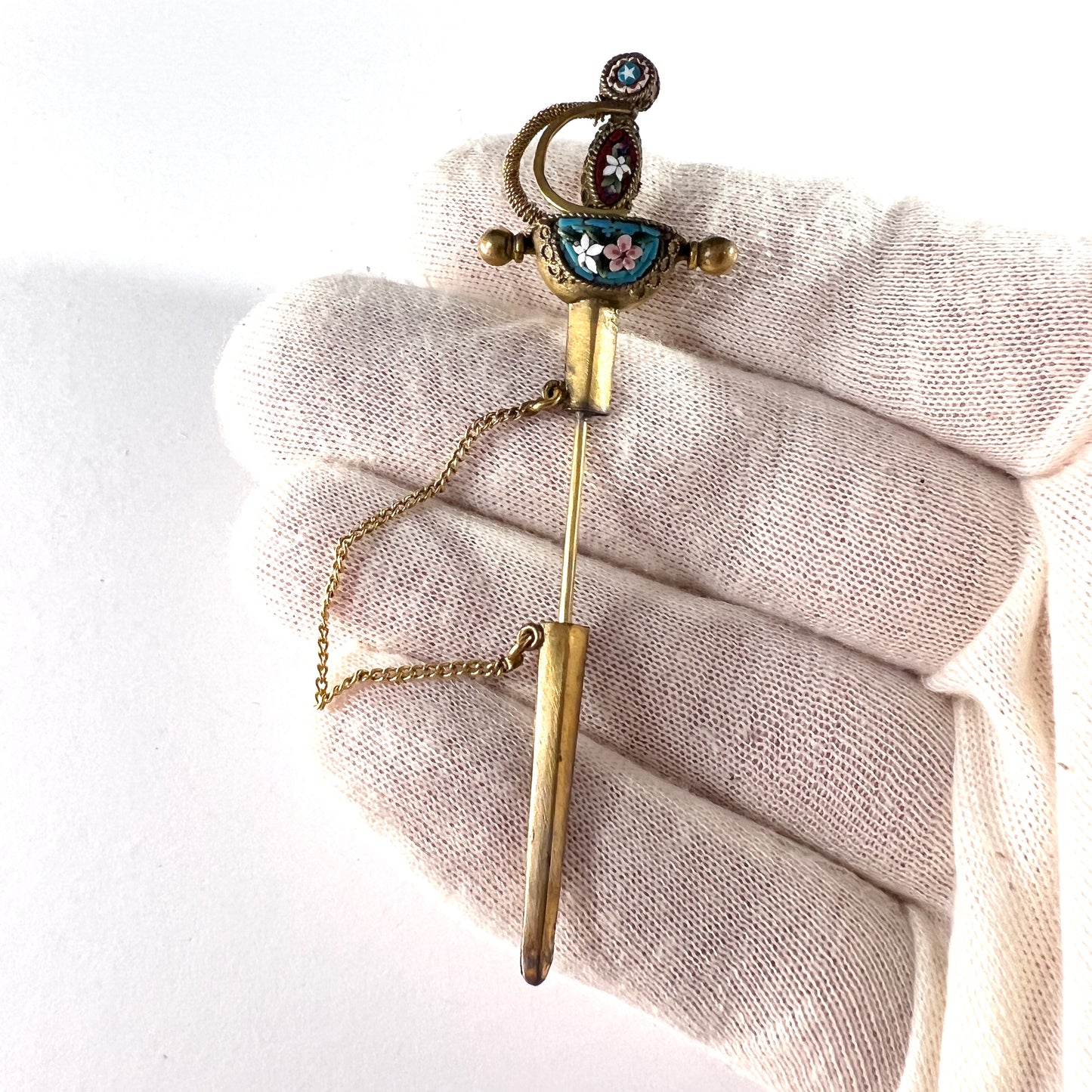 Italy. Vintage Micro Mosaic Sword Jabot Brooch Pin.