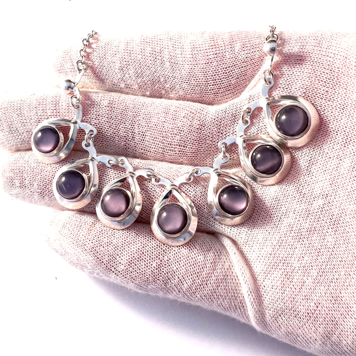 Herman Siersbøl Denmark 1950-60s. Sterling Silver Violet Paste Necklace.
