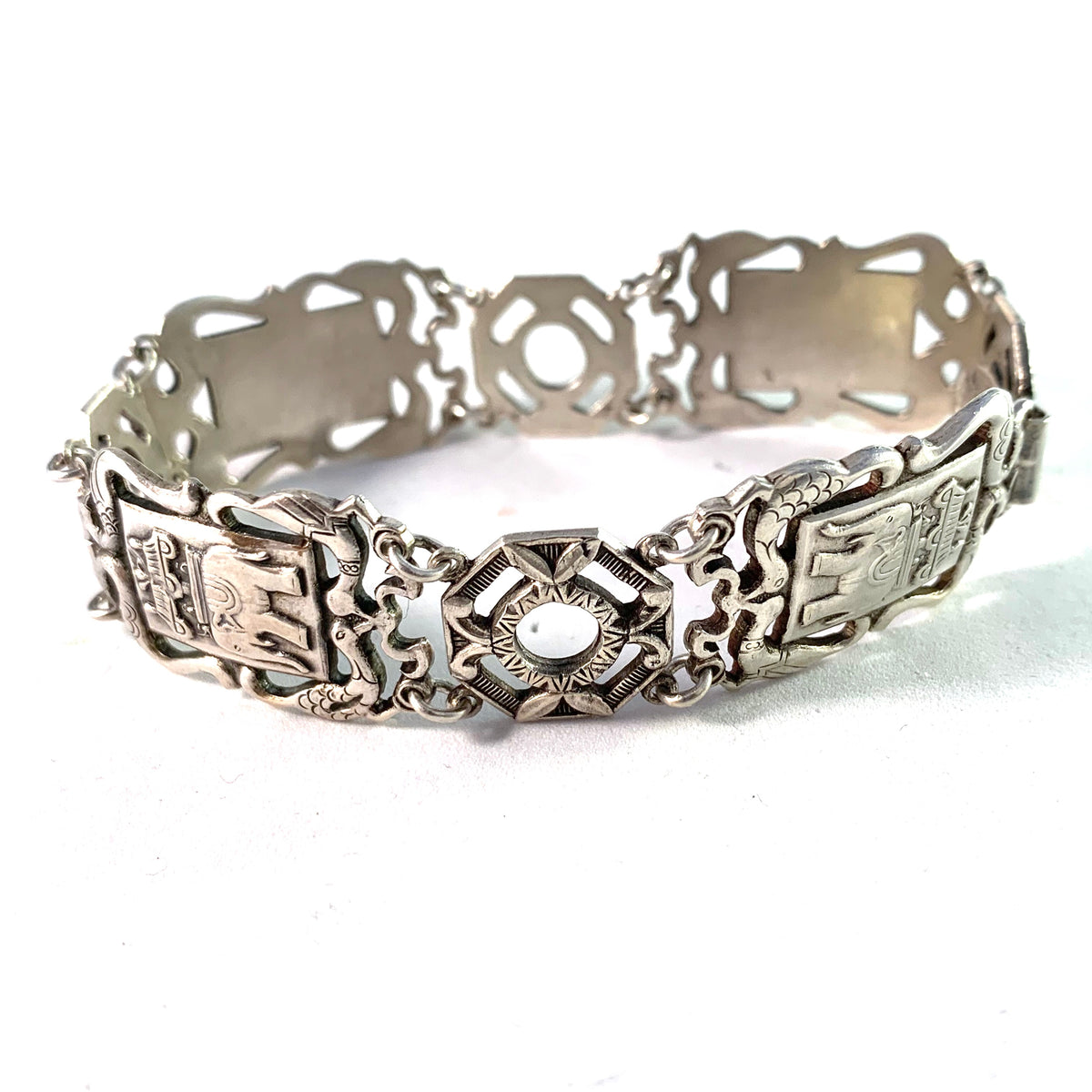 Matsilver, Sweden year 1950 Mid Century Novelty Sterling Silver Link Bracelet.