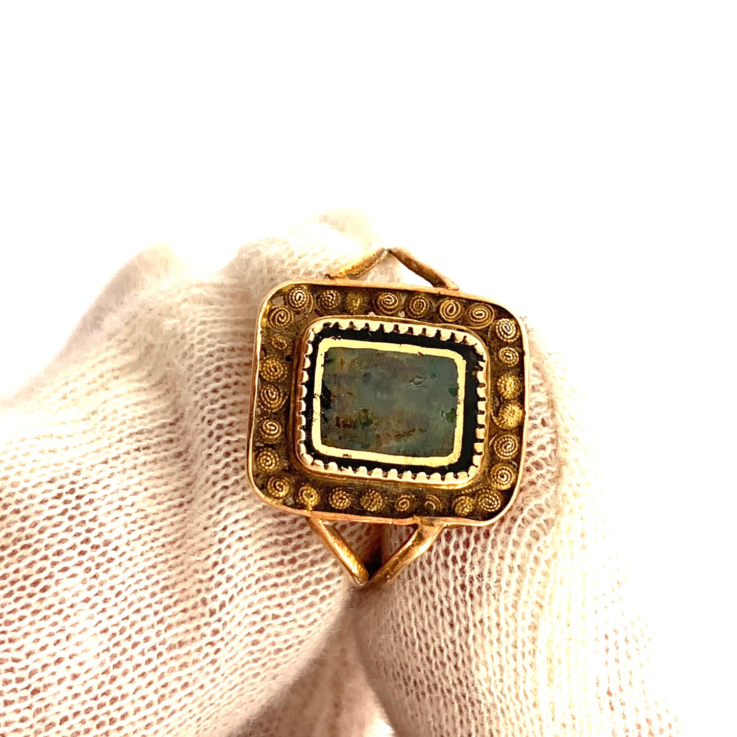 P A Thomason, Sweden 1845. Antique Reversed Painted Glass Ring.