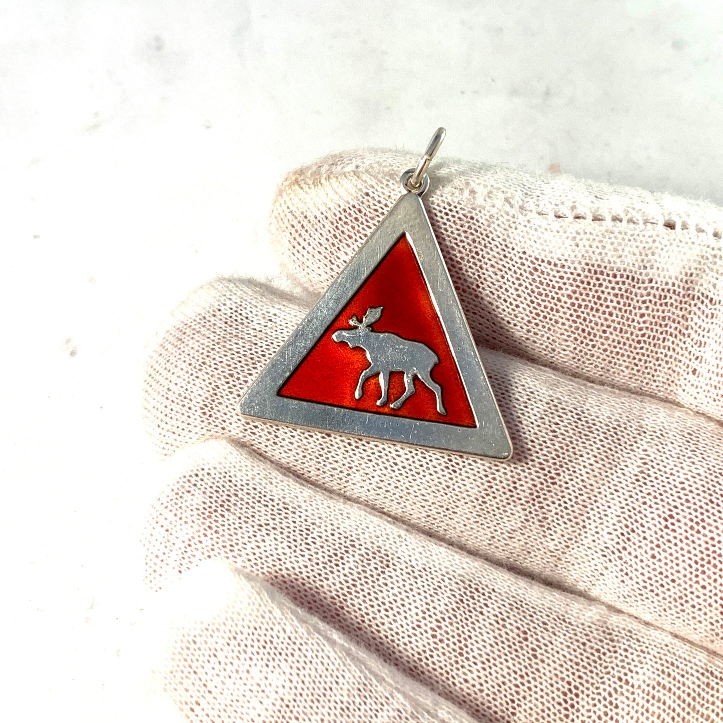 David Andersen, design Konrad Mehus Vintage Sterling Silver Enamel Elk Moose Pendant.