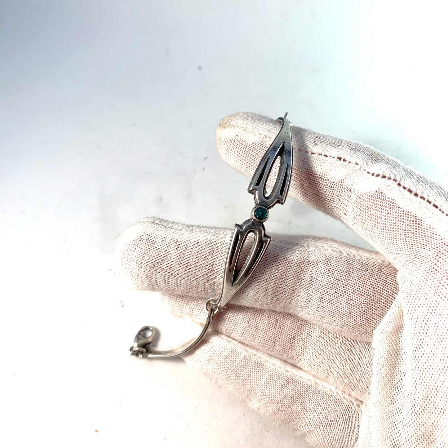 Kalevala Koru, Finland Vintage Sterling Silver Chrysoprase Bracelet