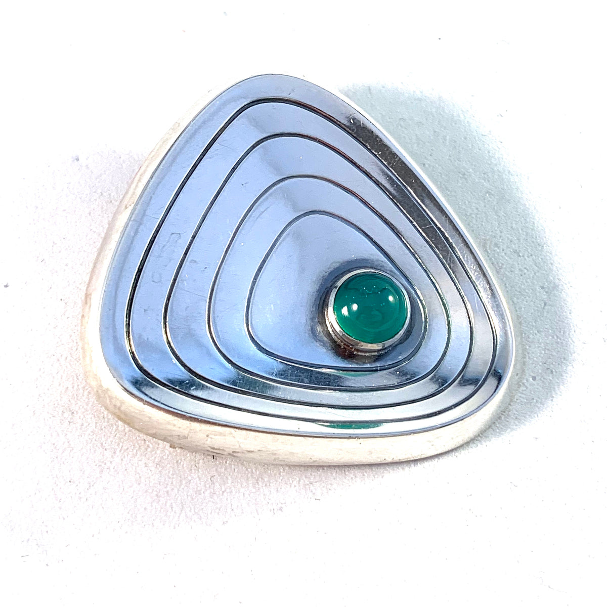 Gillgren for Dahlgren, Sweden 1955 Mid Century Modern Sterling Silver Chrysoprase Brooch