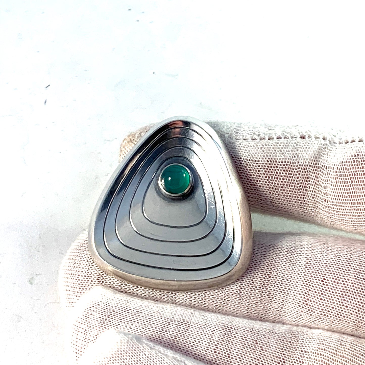 Gillgren for Dahlgren, Sweden 1955 Mid Century Modern Sterling Silver Chrysoprase Brooch