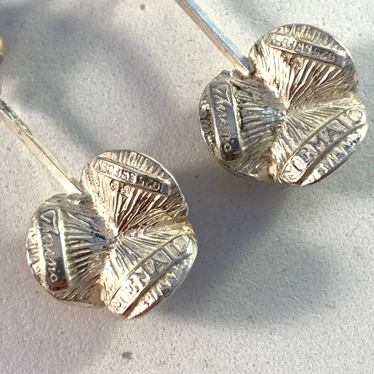 Theresia Hvorslev Sweden 1970s Sterling Silver Water Lily Earrings. Signed