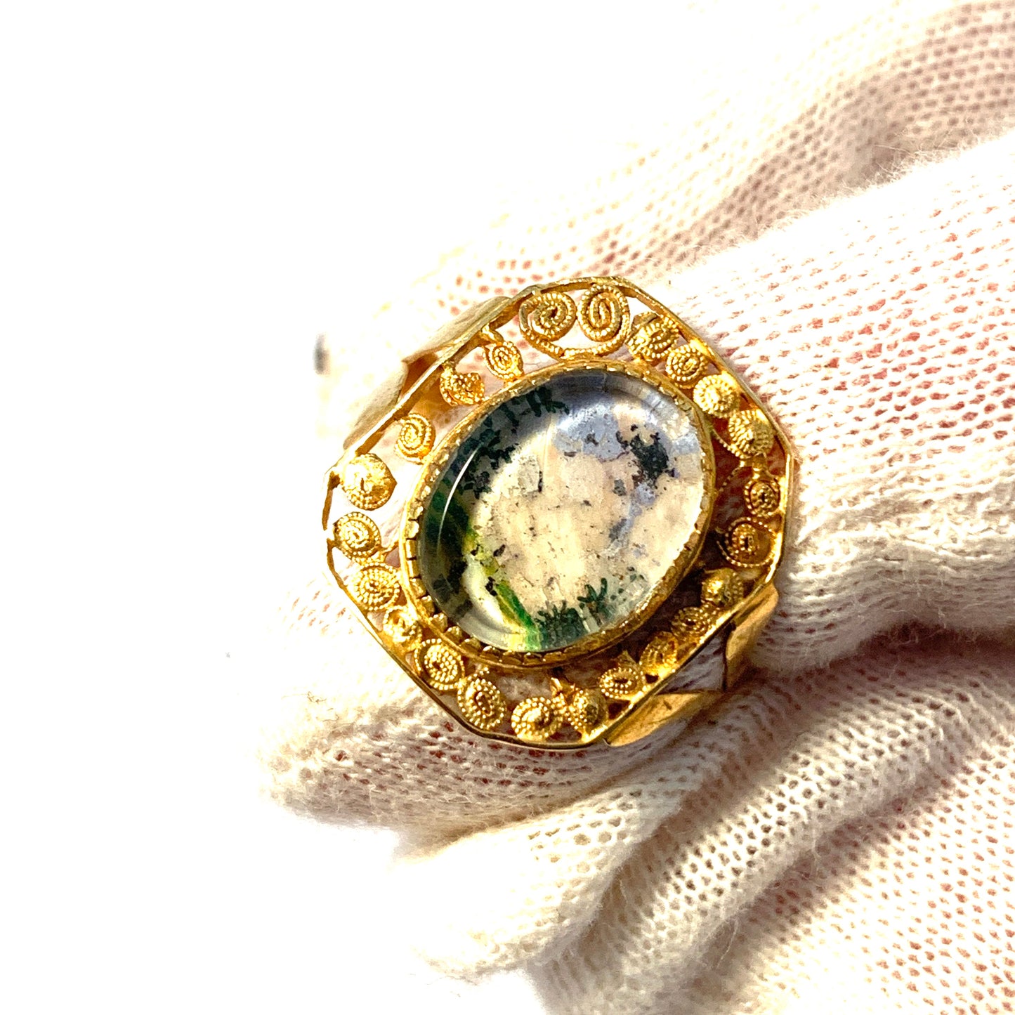 P A Thomason, Sweden 1849. Antique Reversed Painted Glass Ring.