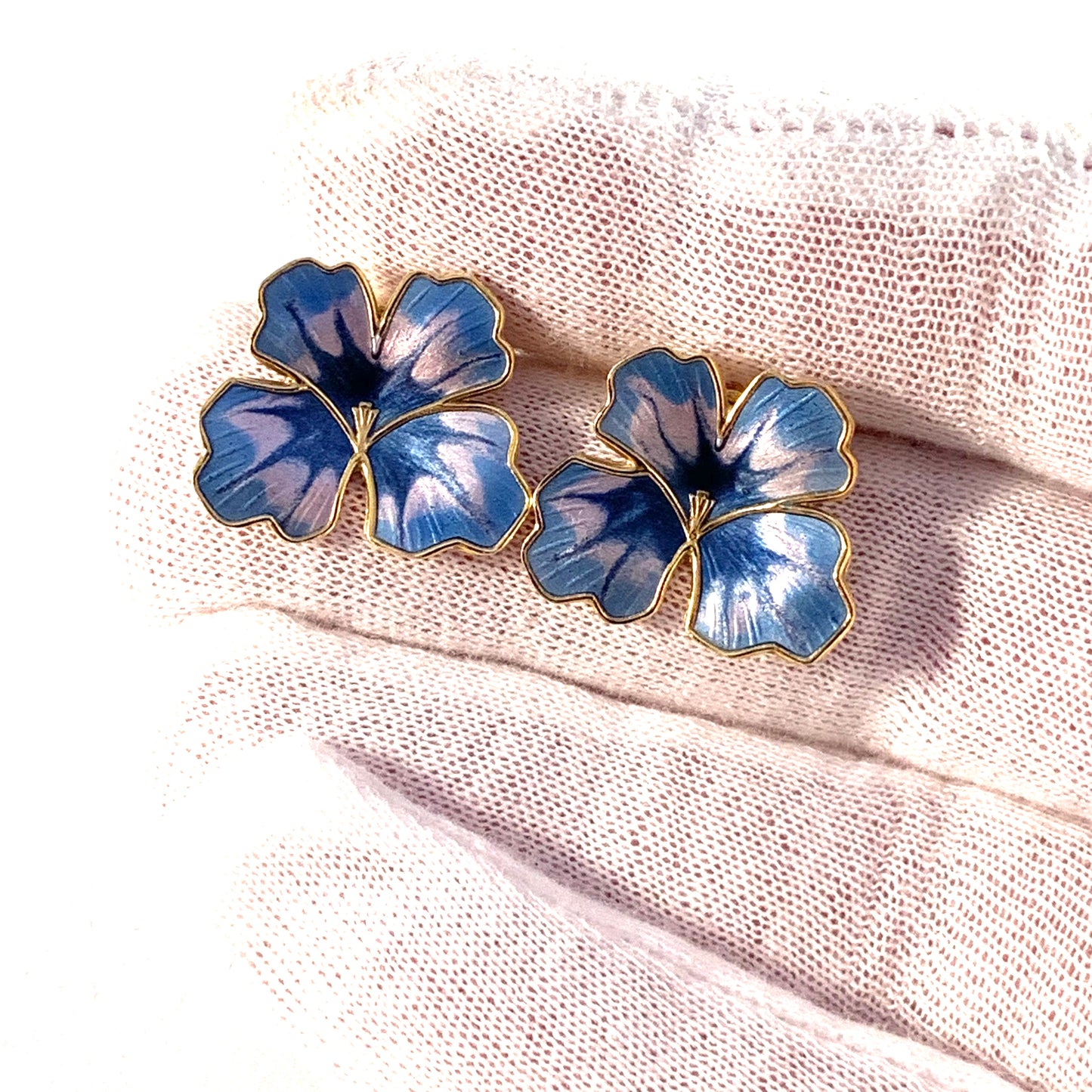 David-Andersen, Norway Vintage Sterling Silver Enamel Pansy Clip-on Earrings
