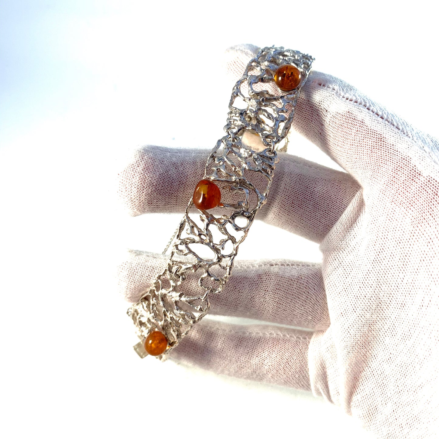 Fischland Ostseeschmuck, Germany 1960-70s 835 Silver Baltic Amber Bracelet.