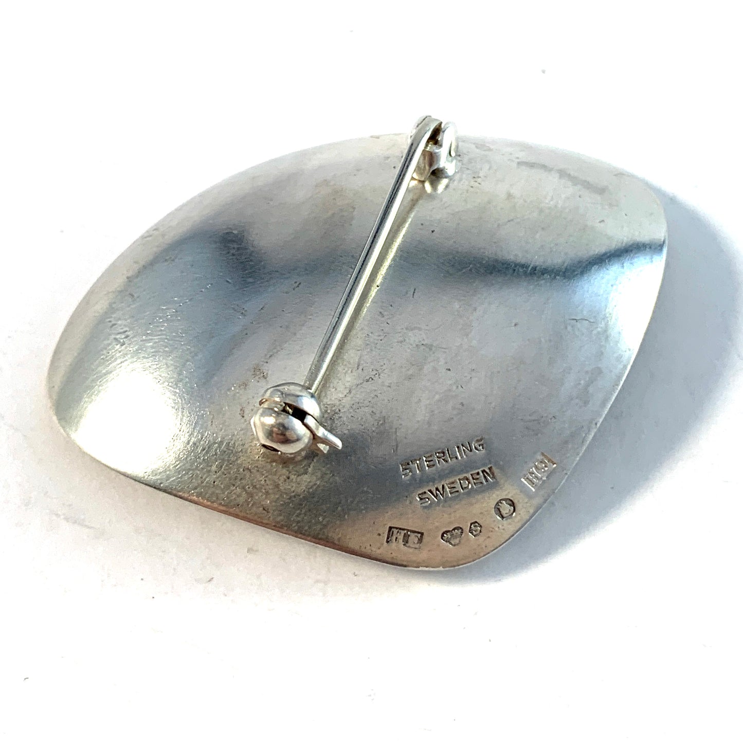 Heribert Engelbert Stockholm 1958. Vintage Sterling Silver Enamel Cultured Pearl Brooch.