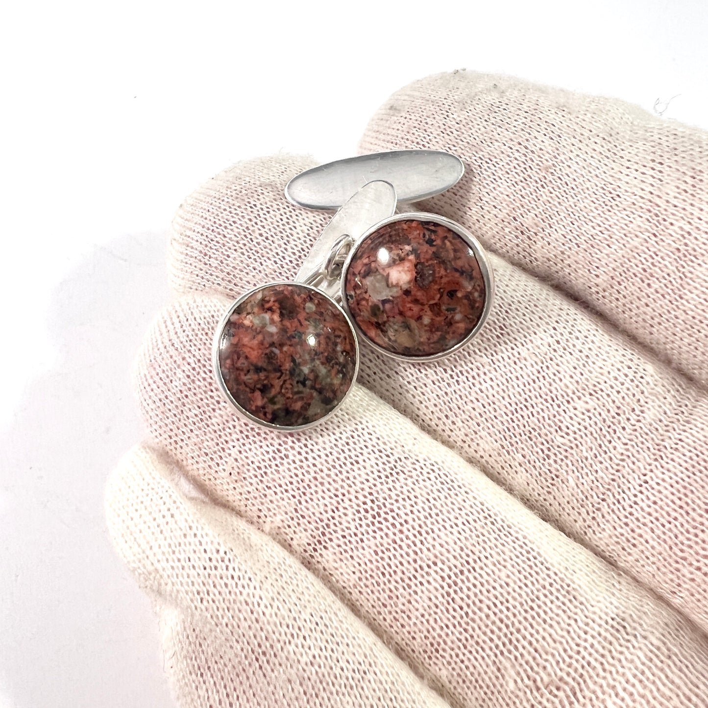 Adolf Eklöf, Sweden early 1900s. Antique Solid Silver Porphyry Cufflinks