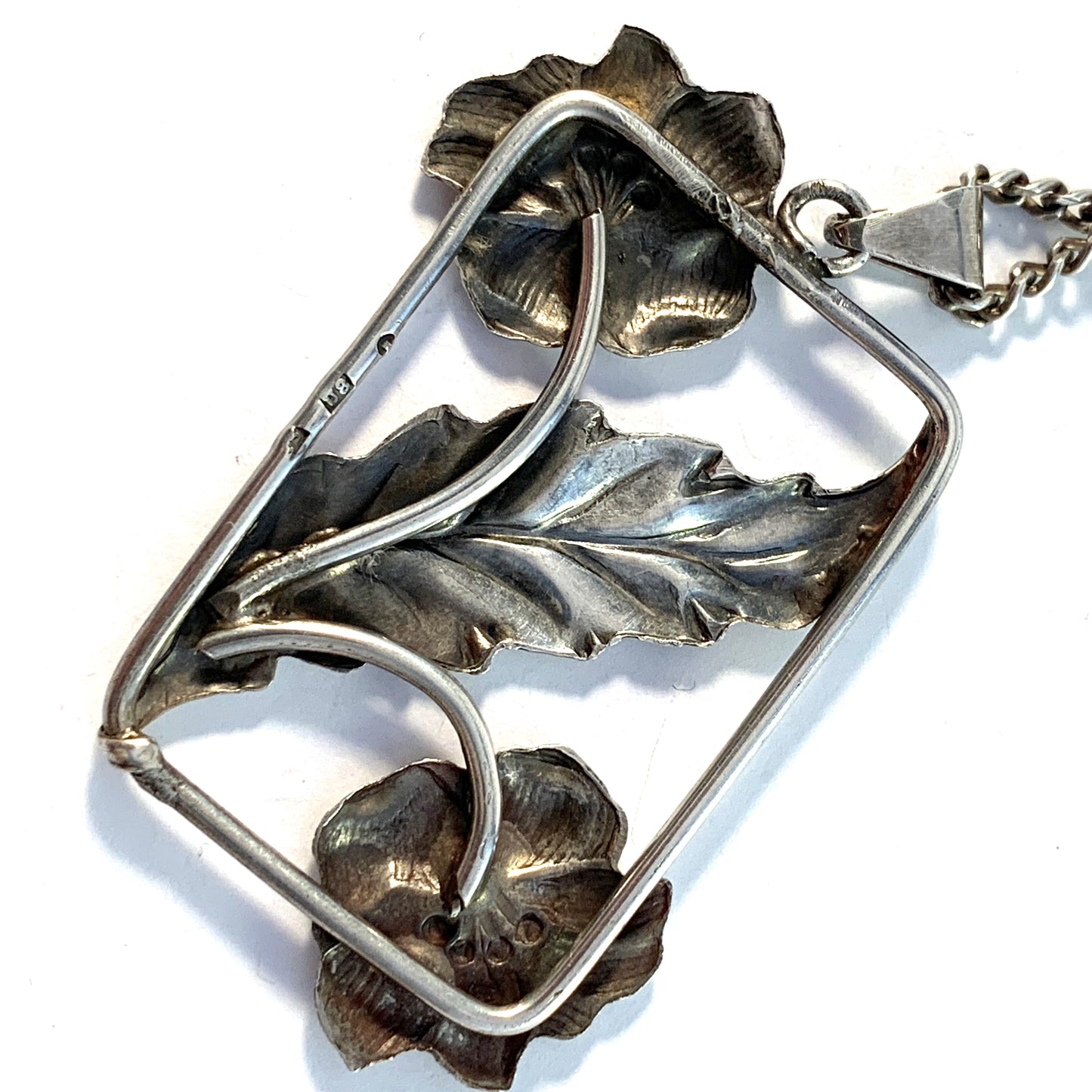 Stockholm year 1946. Vintage Solid Silver Floral Pendant Necklace.