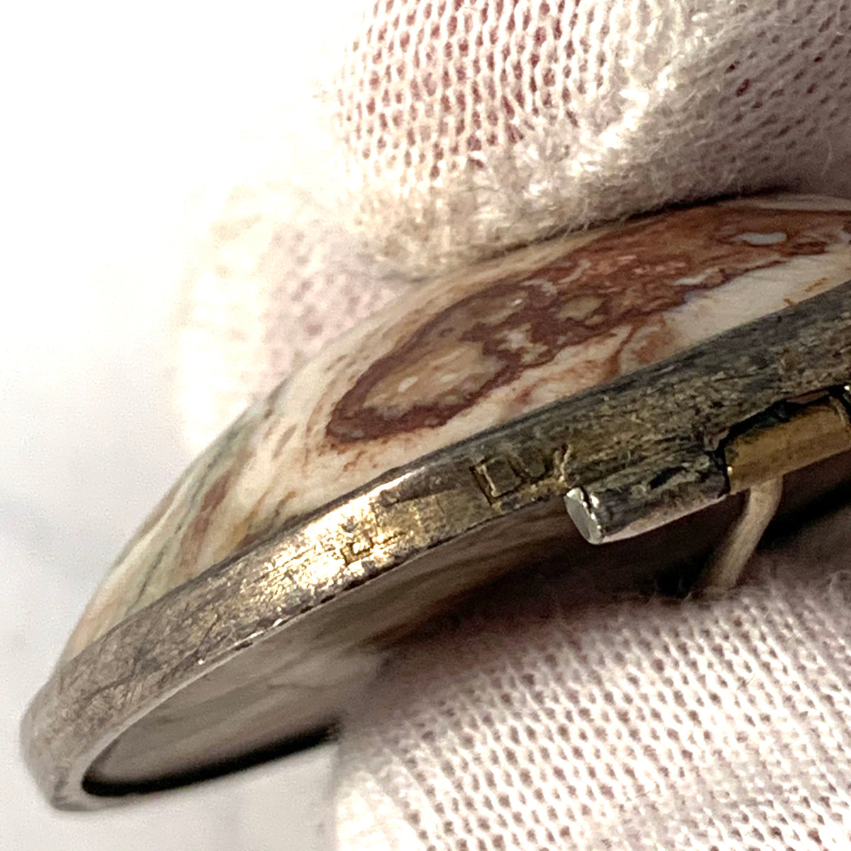 Sweden year 1864 Antique Solid Silver Limestone Brooch.