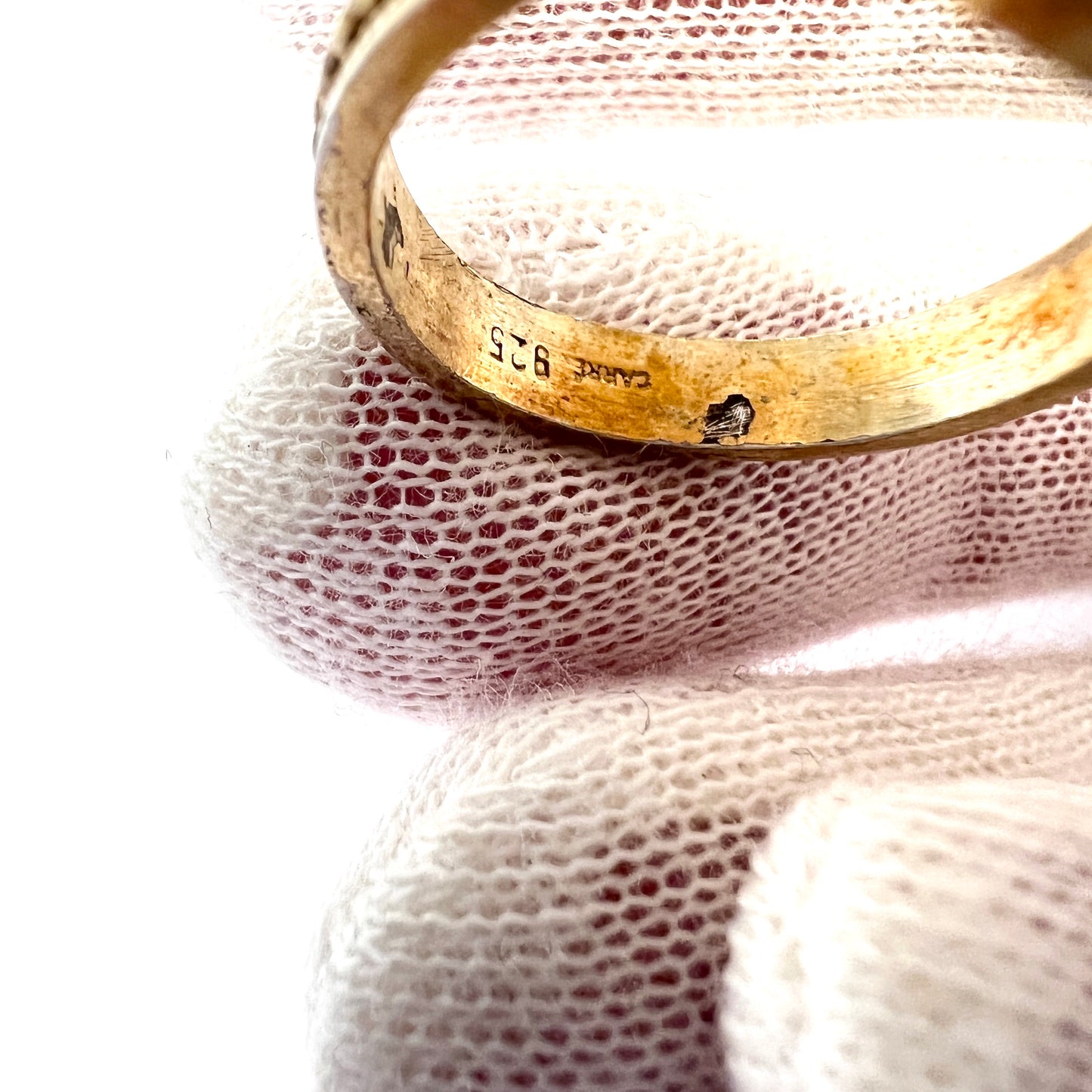 Vintage Gilt Sterling Silver Cultured Pearl Medieval Copy Ring. Maker's Mark