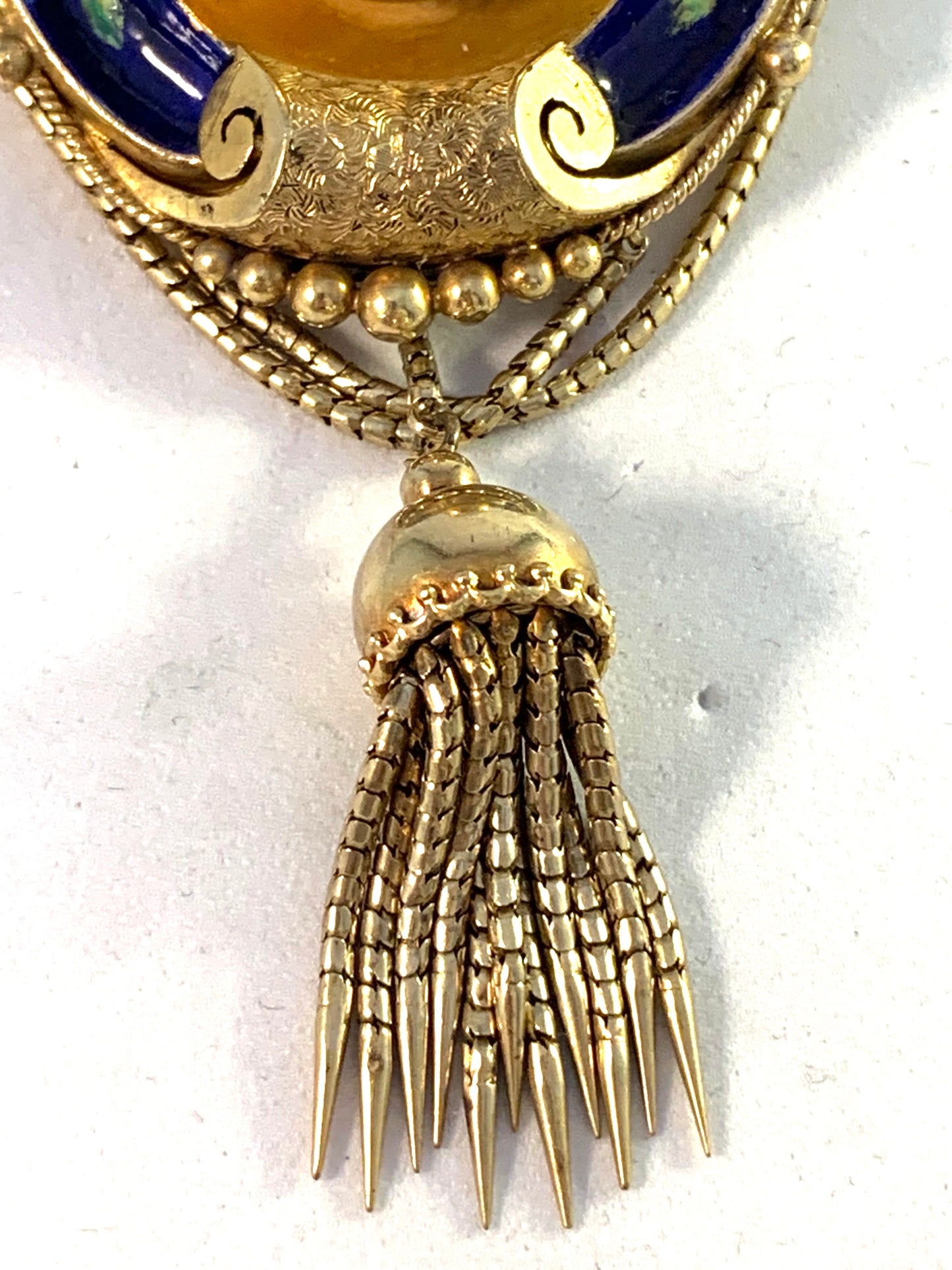 Victorian 18k Gold Enamel Tassel Locket Brooch Pendant.