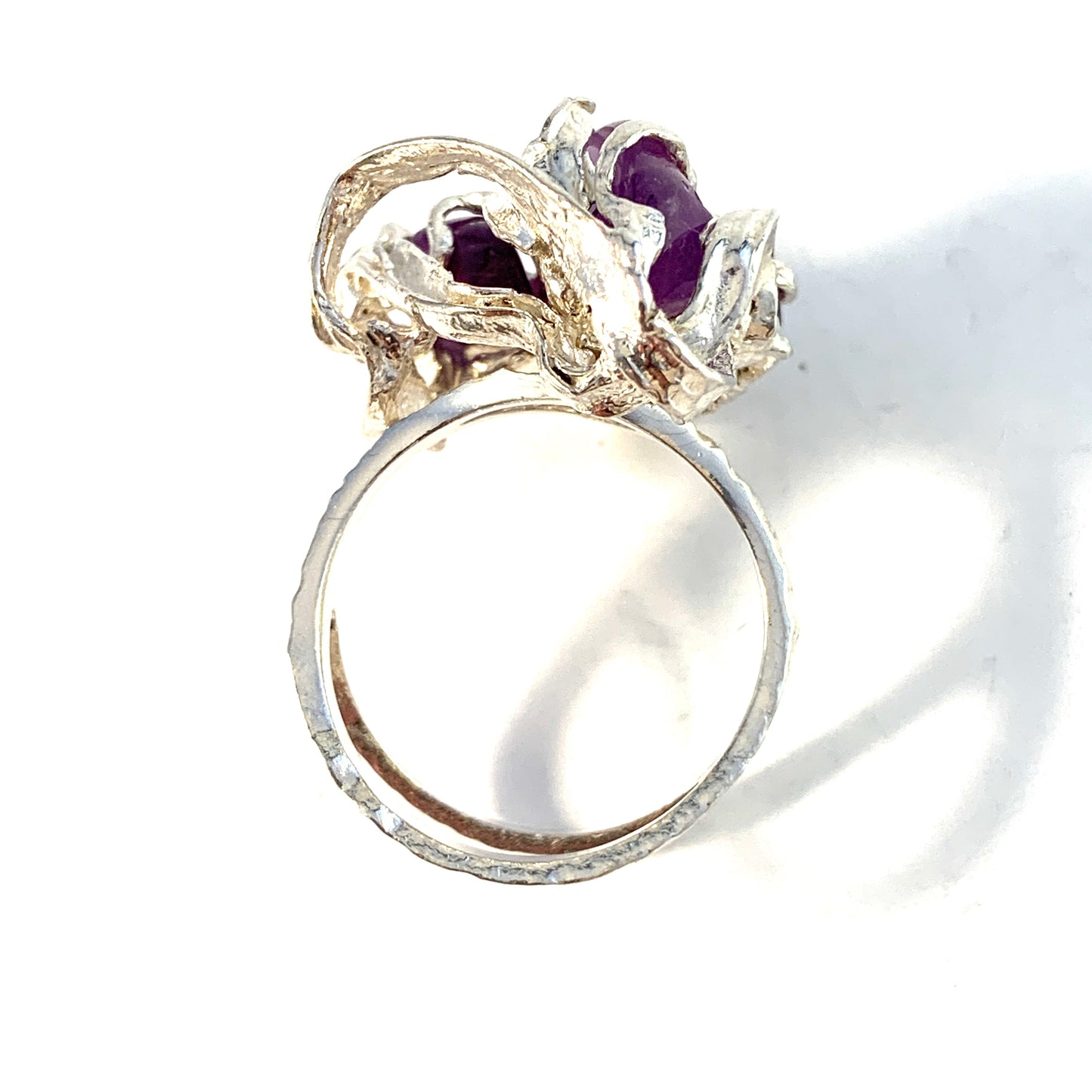 Herman Siersbøl Denmark 1970s. Modernist Brutalist Sterling Silver Amethyst Ring.