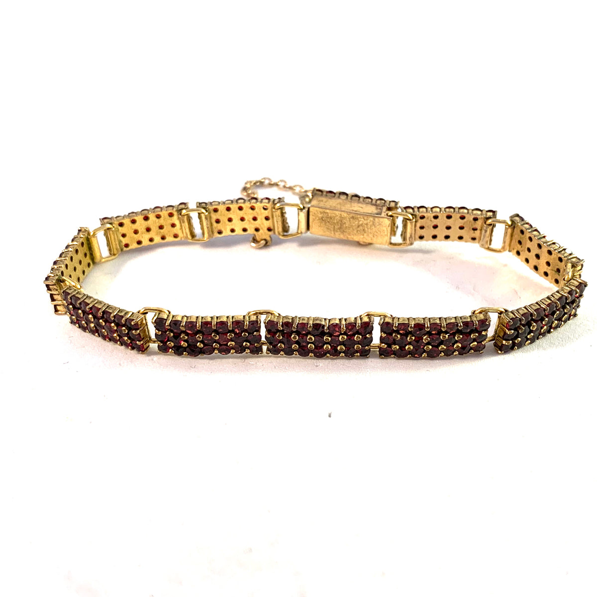 Marked Czechoslovakia, early 1900s Garnet Gilt Metal Bracelet.
