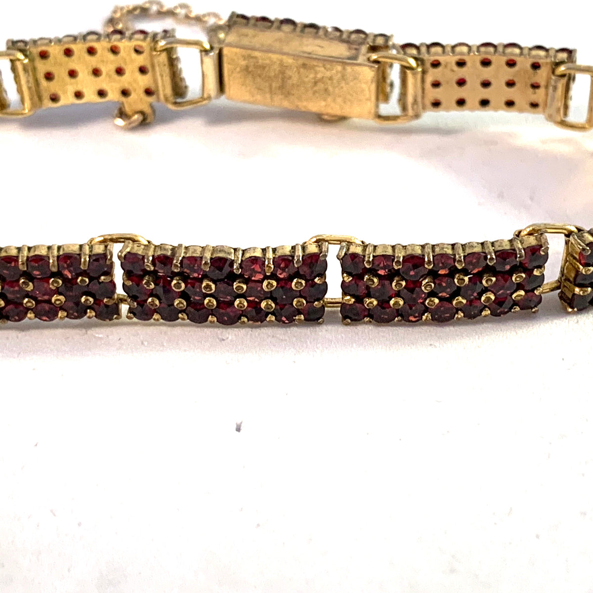 Marked Czechoslovakia, early 1900s Garnet Gilt Metal Bracelet.