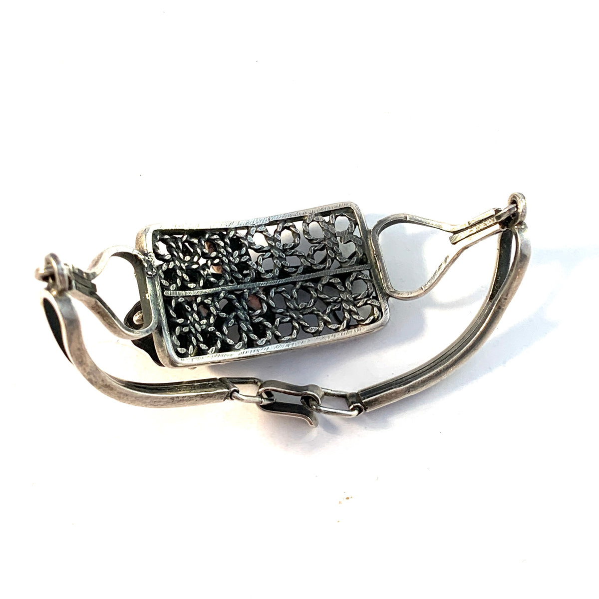 Maker KLŁ Poland, Vintage 875 Silver Carved Black Rose Bracelet