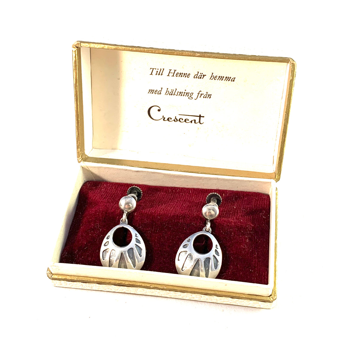 Sigurd Persson for Stigbert, Sweden 1954 Vintage Sterling Silver Earrings. Boxed.