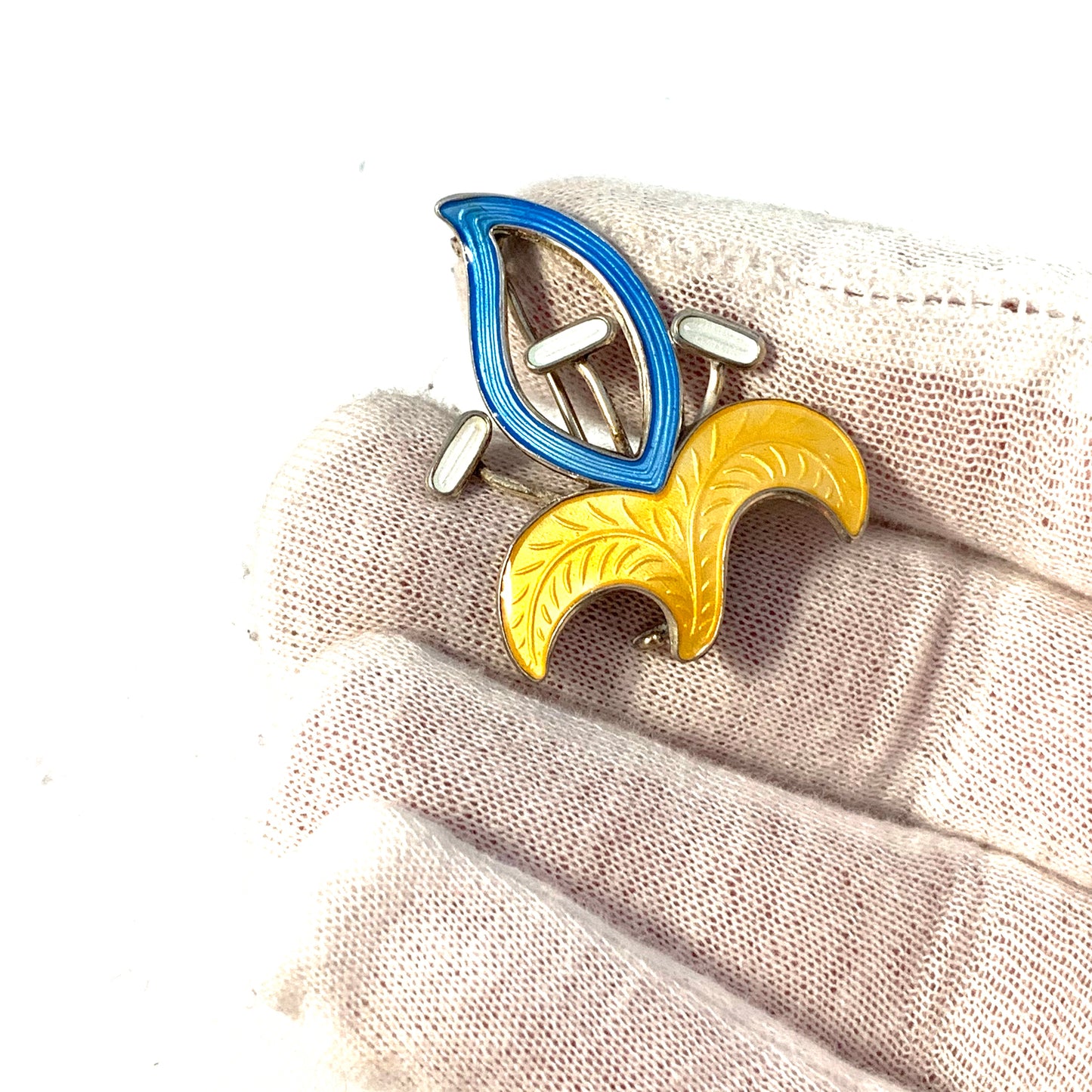 Aksel Holmsen, Norway Vintage Sterling Silver Enamel Brooch.