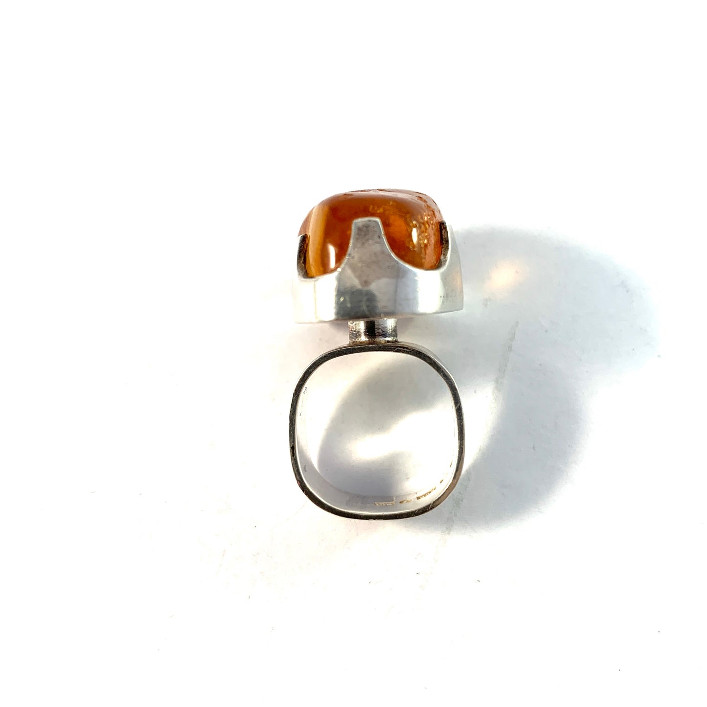 Claes E Giertta, Stockholm. Vintage Sterling Silver Amber Ring. Signed