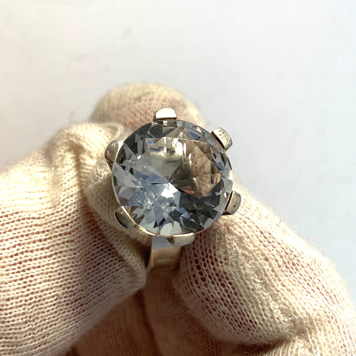 Bengt Hallberg, Sweden 1975. Vintage Sterling Silver Rock Crystal Ring. Adjustable Size.