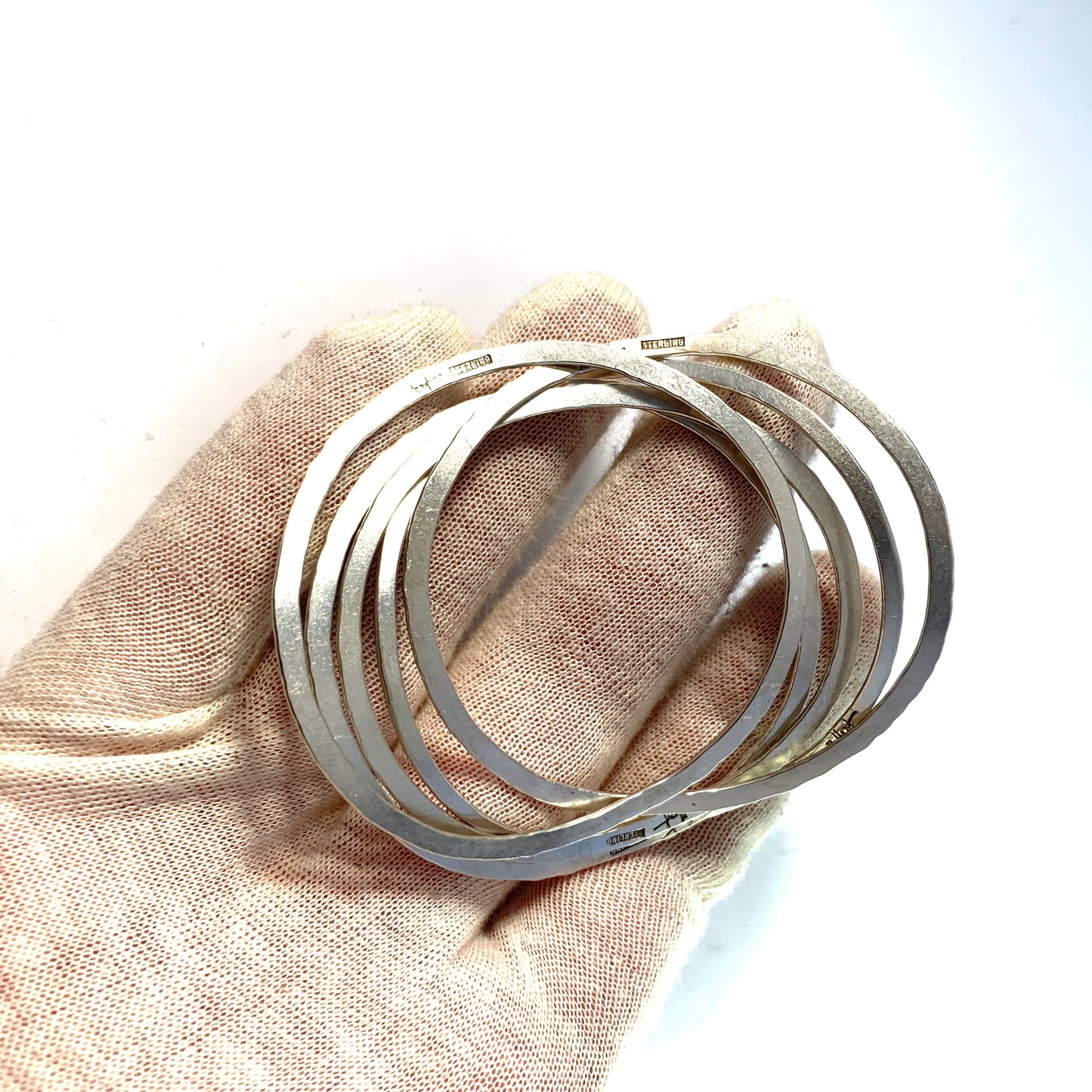 Robbert, Sweden. Vintage Sterling Silver Stack of Bangle Bracelets. Signed