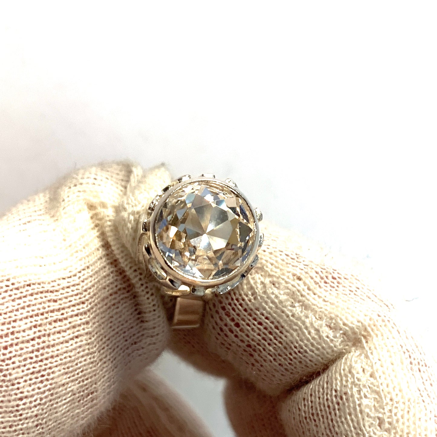 Vintage 1970s. Solid 835 Silver Rock Crystal Ring.