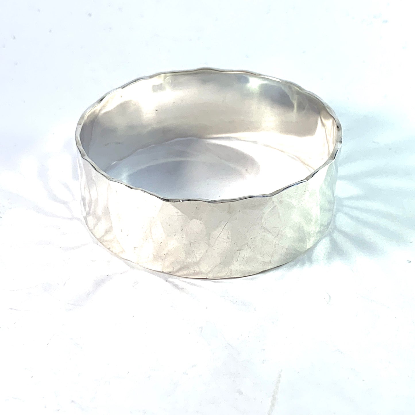Denmark Vintage Massive Hand Hammered Sterling Silver Bangle Bracelet. Maker's Mark.