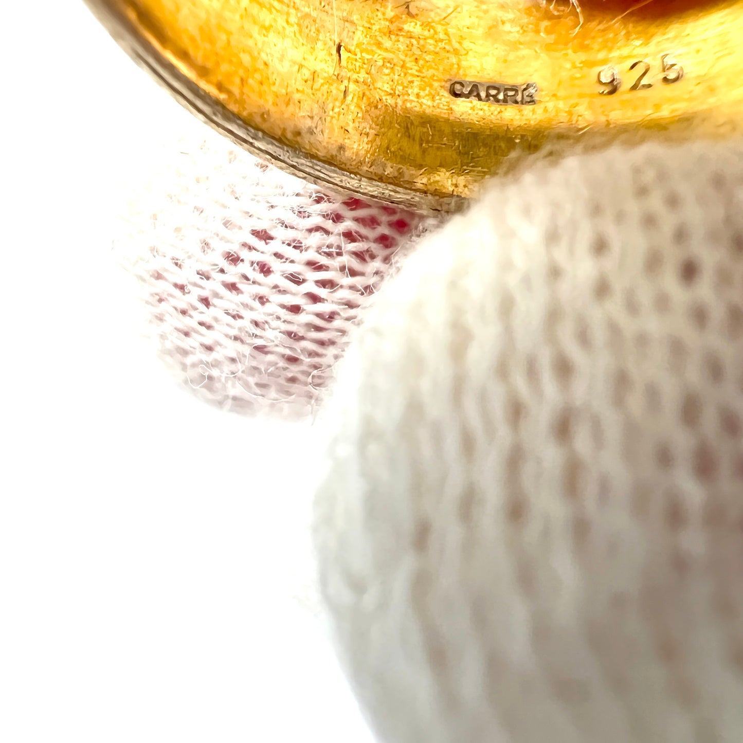 ヴィンテージ ギルト スターリング シルバー シード パール ペースト 中世コピー リング。メーカーズ マーク